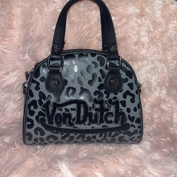 Von Dutch Gray Leopard Print Satchel - Picture 4 of 4